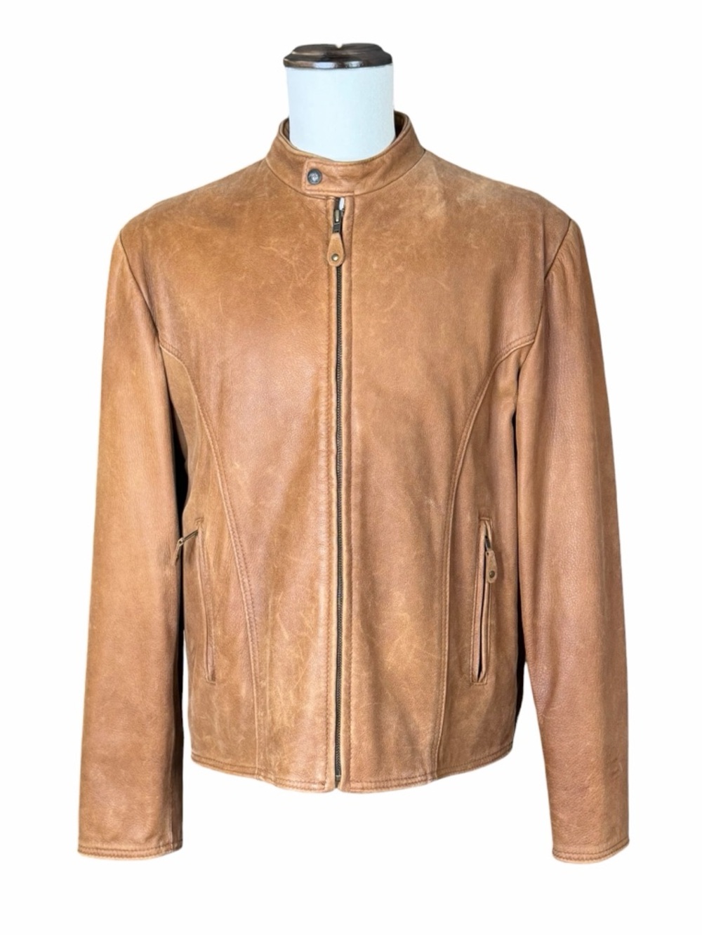 The Leather Ranch Tan Genuine Leather Bomber Jacket - Size 2 (Large)